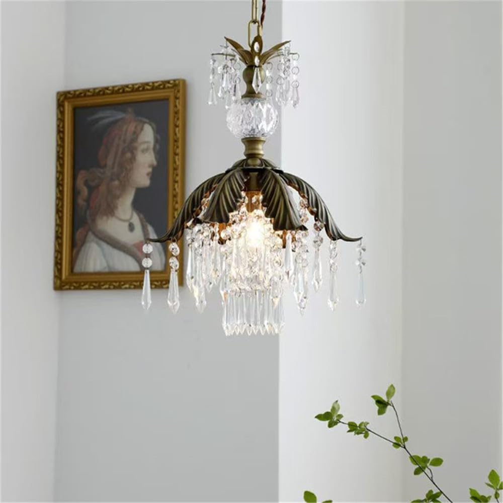 HXYSXHJUO French Brass Pendant Lamp American Crystal Restaurant Bedroom Cloakroom Entrance Villa Hotel Cafe Corridor Chandelier (A D32H40CM)
