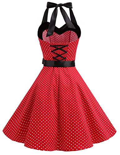 Image of DRESSTELLS Women's Vintage 1950s Cocktail Dress, Retro Tea Party Halter Swing Dresses