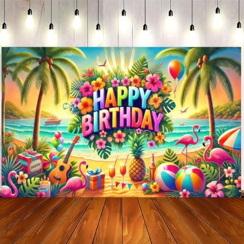 BlissYard Hawaiian Birthday Banner Tropical Party Backdrop Luau Celebration Decor Happy Birthday Sign Beach Theme Background Hawaiian Banner Tropical Backdrop for Party Hawaiian Decorations 71x43 Inch by BlissYard - Used condition - Image 4