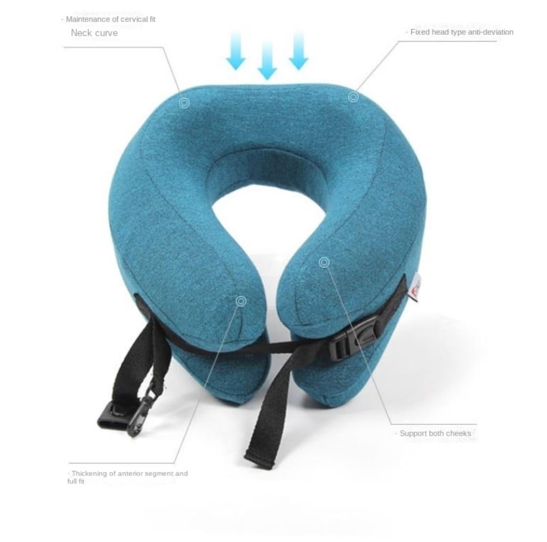 Cuscino da Viaggio in Memory Foam, Cuscino da Viaggio in Cotone Regolabile, Pieghevole per Aereo E Auto(Blue-B)
