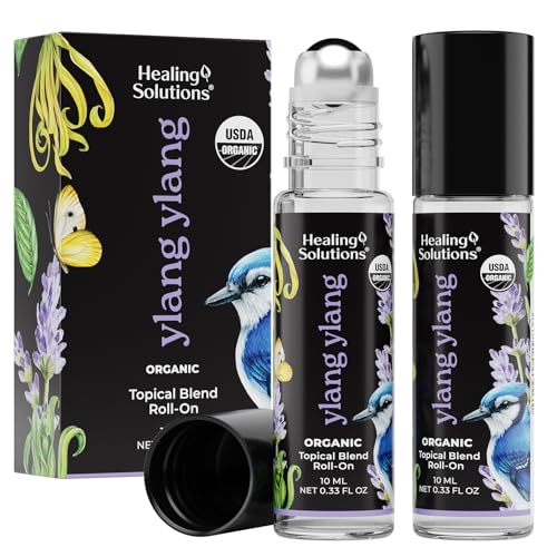 Healing Solutions (2 Pack) USDA Certified Organic Ylang Ylang Perfume Roll-On - Ylang Ylang Essential Oil Roller for Skin & Sleep
