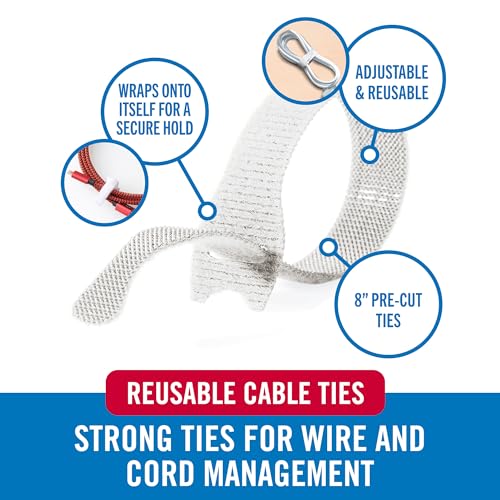 Image of VELCRO Brand White Cable Ties Heavy Duty | 60Pc Bulk Pack | 8 x 1 /2 inch ONE-WRAP Straps | Strong Reusable Wire Management | Cord Bundling for Home Office and Data Centers (Packaging May Vary)