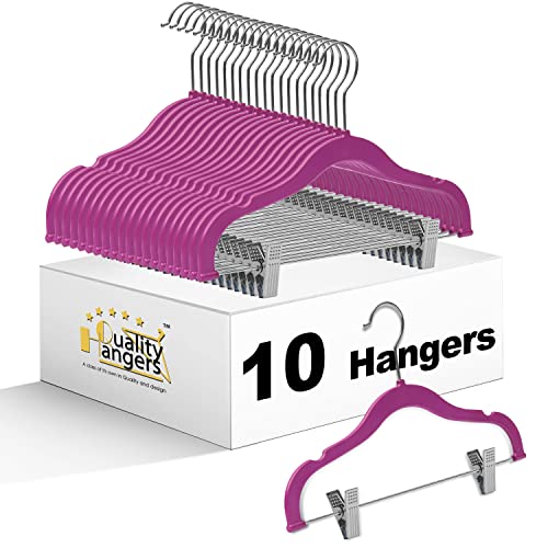 Quality Hangers PL065-10 Quality Kids Children'S Plastic Non Velvet Non-Flocked Thin Compact Skirt Pant Coat Hangers With Metal Clips For Skirts Pants Blouses 360° Swivel Hook, Jacket, Shirt, Legging, Suit Hangers cover