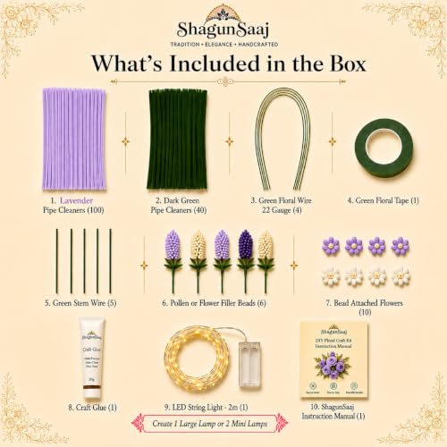 Image of ShagunSaaj Pipe Cleaner Flower Lamp DIY Kit for Kids and Adult Craft (Lavender)