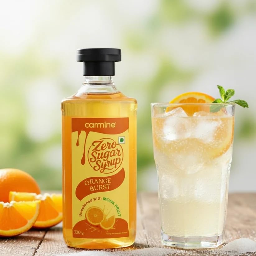 Image of Carmine Zero Sugar Orange Burst Syrup - 330g | New & Improved Recipe | Sweetened with Pure Monk Fruit | Natural, Plant-Based Sweetener | No Added Sugar or Artificial Ingredients