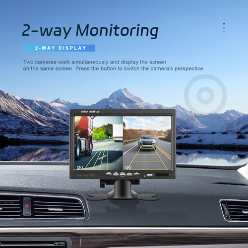 Image of 7 Inch Monitor Reverse Camera System Waterproof Monitor Rearview Camera with 2Backup Camera Blind Spot Detection