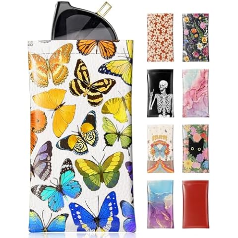Swooflia Eyeglass Glasses Sunglass Case Bag, Soft Leather Reading Glass Sunglasses Eyeglasses Pouch for Women Kids Buttyfly Travel Slim Extra Large Sleeve Cases Cover