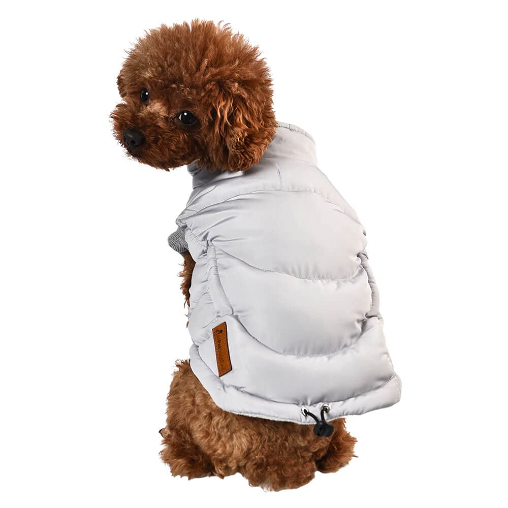 AllPetSolutions Medium Dog Padded Jacket Coat in Grey | Dog Puppy Puffer Showerproof Warm Winter Jacket - Windproof, with Fleece Lining and Lead Hole - Medium Size - 35cm Collar To Tail Length