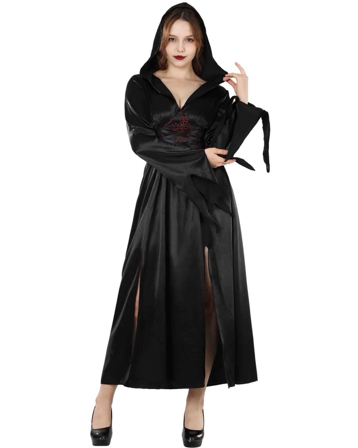 Fiamll Damen Hexe Kleid Gothic Halloween Kostüm Renaissance Mit Kapuze Vampir Kleid