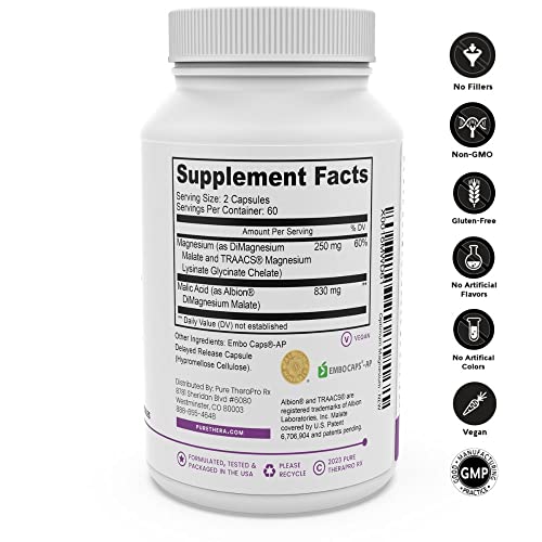 Pure Therapro Rx Optimum Magnesium - 120 Delayed Release Vegan Capsules - Magnesium Lysinate Glycinate Chelate & Di-Magnesium Malate, Formulated For Maximum Absorption, Supports Bone Health And Energy #TOP3
