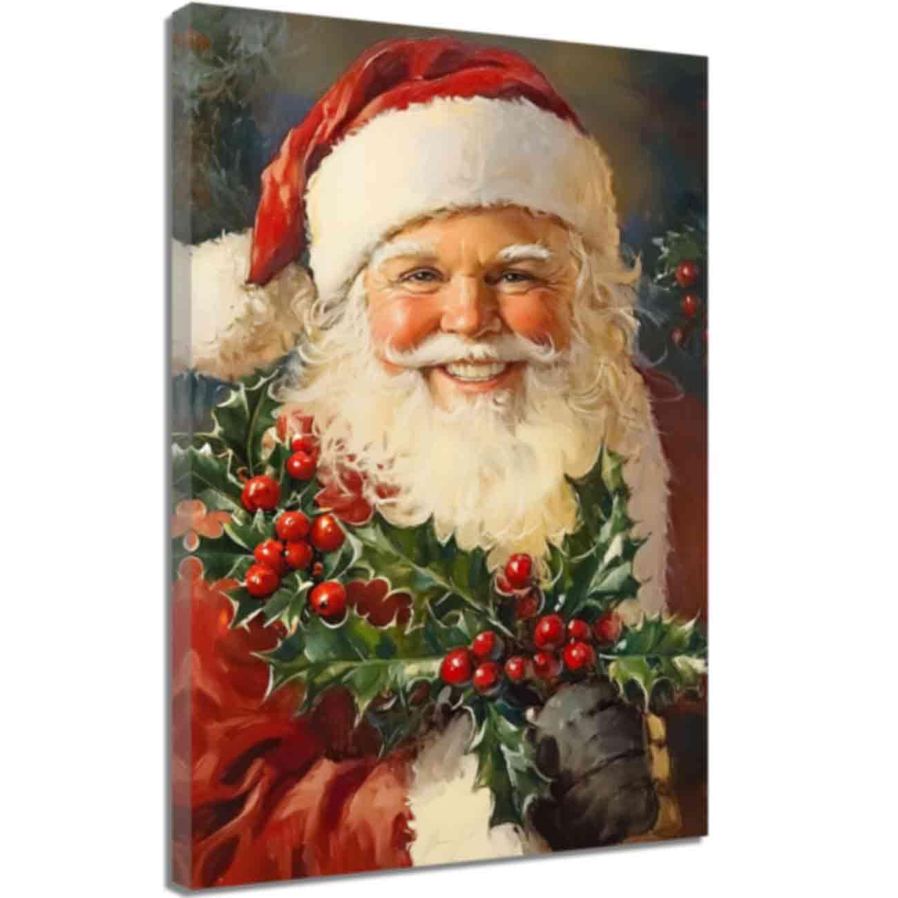 ZQQART Christmas Canvas Wall Art Vintage Santa Claus in Snow Picture Prints Aesthetic Merry Christmas Poster Winter Scene Xmas Theme Painting Decor (Green,12.00" x 18.00")