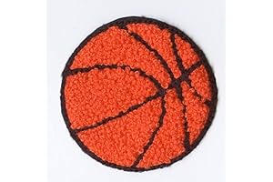 2-3/8 Inch Chenille Basketball Iron-On Patch in Vibrant Orange and Black