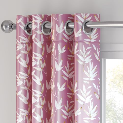 Image of HOKIPO Luxe Foliage Foil Printed Curtains 7 Feet Long Set of 2, Onion Pink
