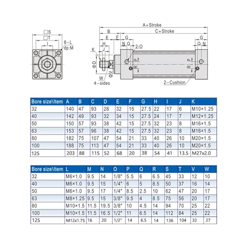 Cylindre double effet SC80 robuste avec piston en acier haute précision - 3