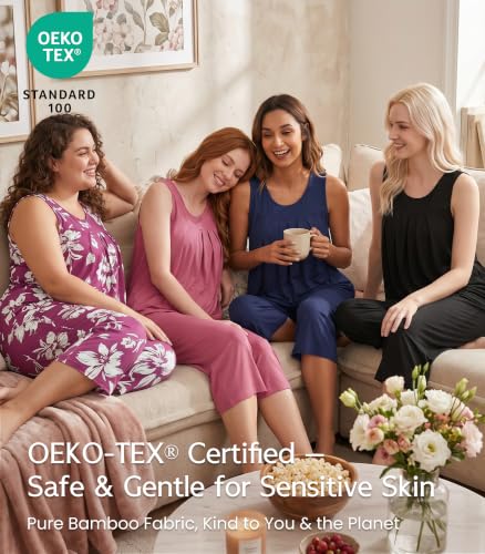 Image of NACHILA Pajamas for Women-Viscose Made from Bamboo, Sleeveless Pjs Tank Top Capri Pants Pajama Sets Cooling Sleepwear