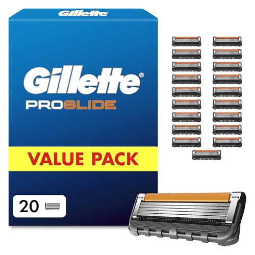 Gillette lot de 20 Recharges de Rasoir pour Hommes Proglide, authentiques, Cartouche A 5 Lames Ultra-Affutées, Nouvelle Lubrification, Bande Lubrifiante x2,...