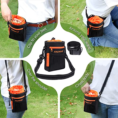 Dog Treat Bag, Large Dog Training Pouch with Adjustable Should Strap, Waistband, Poop Bag Dispenser, Easy to Carry All Doggy Items, Black Dog Treat Bag, Large Dog Training Pouch with Adjustable Should Strap, Waistband, Poop Bag Dispenser, Easy to Carry All Doggy Items, Black