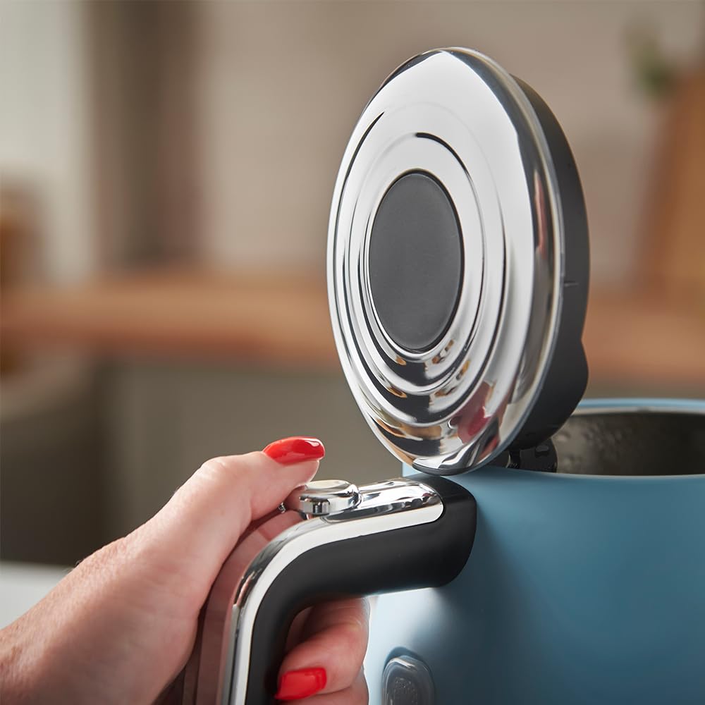 Russell Hobbs Bollitore Elettrico [1,7L, 2400W] Hanley Retro Blue (Acciaio inox, Design vintage, Beccuccio Perfect Pour, Base 360°, Avvolgicavo, Coperchio pulsante, Risparmio energetico) 28641-70