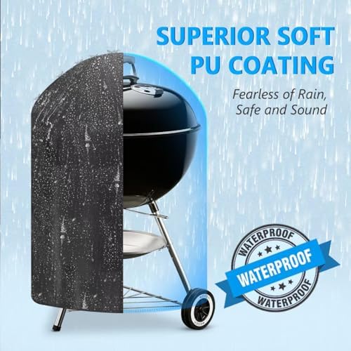 HomWanna Kettle Grill Cover 22 Inch - Superior Charcoal Grill Cover for Weber 22" Kettles - 600D Outdoor Small BBQ Covers for Weber 22 Inch Original Kettle, Master Touch Charcoal Grill and More — view 3
