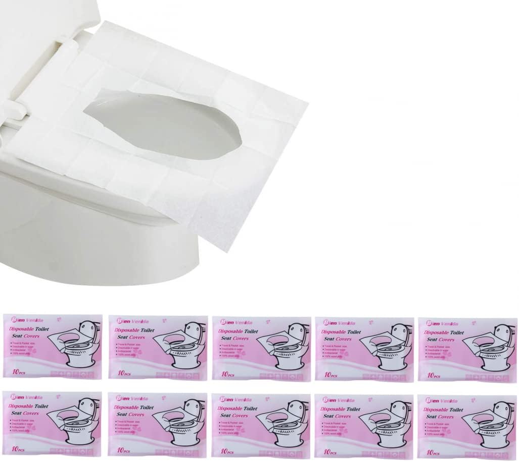 Goodern Disposable Toilet Seat Cover,10 Travel Packs (100 Covers), Flushable Paper Toilet Seat Covers,Biodegrable Travel Toilet Seats,Travel Accessories,Pocket Size for Adults and Kids