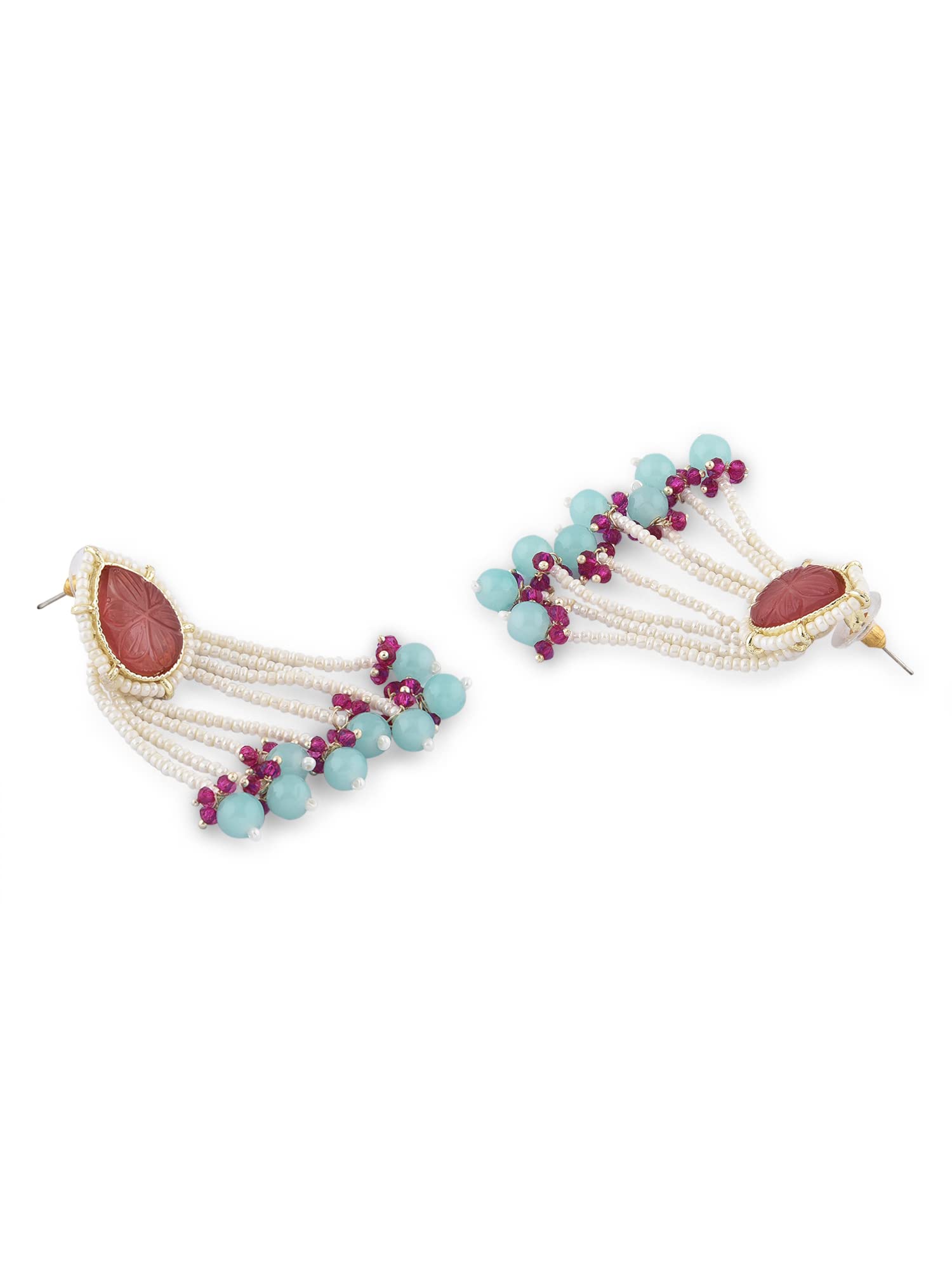 Stones & Beaded Chain Fringe Drop Earring For Women