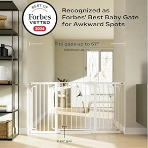 Cumbor 29.7-57" Extra Wide Baby Gate for Stairs, Mom's Choice Awards Winner-Dog Gate for Doorways, Pressure Mounted Walk Through Safety Child Gate for Kids Toddler, Tall Pet Puppy Fence Gate, White Cumbor 297 57 Extra Wide Baby Gate for Stairs Moms Choice Awards Winner Dog Gate for Doorways Pressure Mounted Walk Through Safety Child Gate for Kids Toddler Tall Pet Puppy Fence Gate White