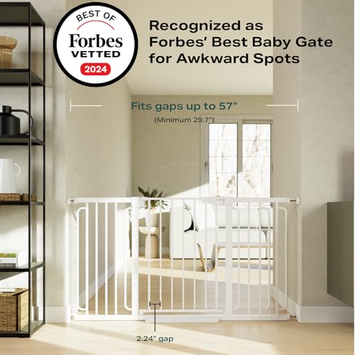 Cumbor-297-57-Extra-Wide-Baby-Gate-for-Stairs-Moms-Choice-Awards-Winner-Dog-Gate-for-Doorways-Pressure-Mounted-Walk-Through-Safety-Child-Gate-for-Kids-Toddler-Tall-Pet-Puppy-Fence-Gate-White Cumbor 297 57 Extra Wide Baby Gate for Stairs Moms Choice Awards Winner Dog Gate for Doorways Pressure Mounted Walk Through Safety Child Gate for Kids Toddler Tall Pet Puppy Fence Gate White
