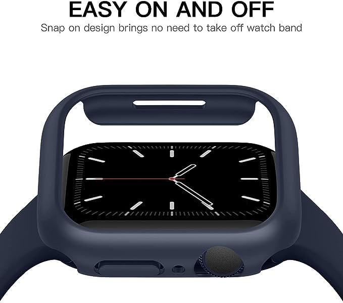 Image of Hard PC Case Compatible with Apple Watch Series 8 and 7 41mm with 9H Tempered Glass Screen Protector, Full Coverage, Touch Sensitive, Ultra-Thin HD Bumper Protective Cover - (41mm Blue)