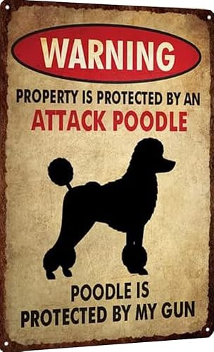 QKIODS Cartello vintage in alluminio con scritta in lingua inglese "Warning Property is Protected by an Attack Poodle", per WC, casa, 20,3 x 30,5 cm