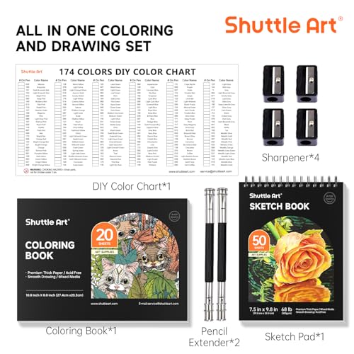 Shuttle Art 174 Colored Pencils Set with 1 Coloring Book, 1 Sketch Pad, 4 Sharpeners - image 6