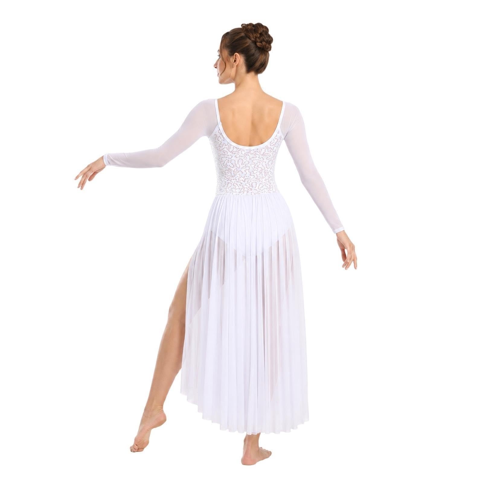 Abito danza lirica bianco donna e teenager, paillettes e maniche tulle
