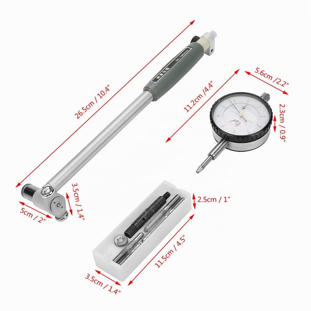 Jauges d'Alésage, Indicateur de Diamètre d'Alésage de Cadran 50-160MM Moteur de Mesure Kit de Cylindre pour Le Réglage du Diamètre d'Alésage