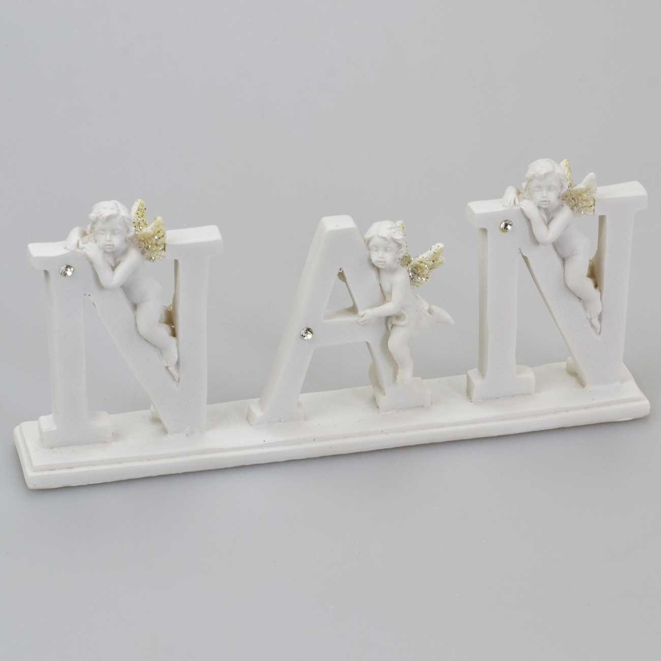 Beautiful White Cherub Baby Angel Standing Letter Figure Plaque Spelling NAN