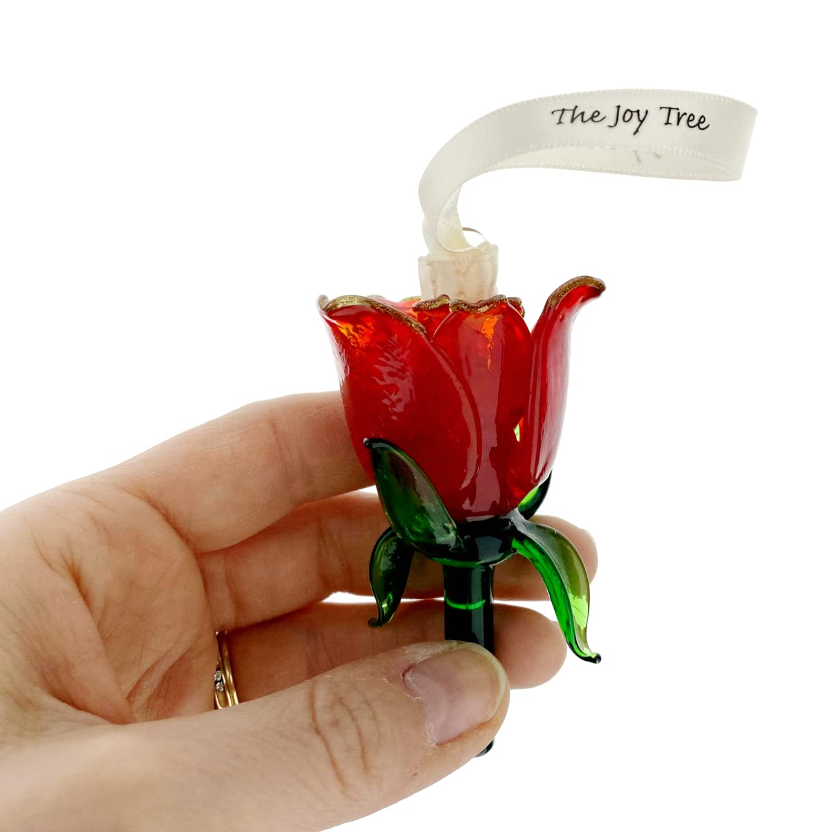 Rosa Roja Colgante De Vidrio – Adorno Navideño THE JOY TREE En Caja Regalo