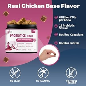 Probiotics for Dogs – Dog Probiotics and Digestive Enzymes for Digestive Health – Plus Fish Oil & Vitamins Supplement for Allergies & Immune & Itchy Skin, 120 Chicken Flavor Probiotic Soft Chews