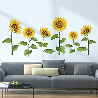decalmile Sunflower Wall Decals Garden Flower Wall Stickers Bedroom Living Room TV Wall Art Home Decor
