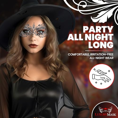 Image of Masquerade Mask for Women with Rhinestones - Elegant Metal Half Face Mask for Masquerade Parties, Mardi Gras, & Themed Events