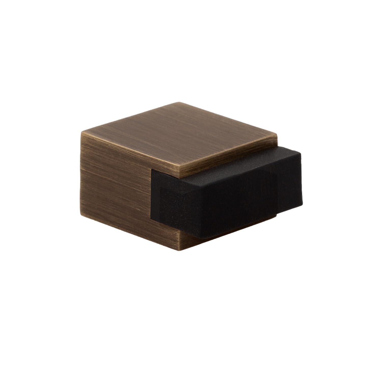 EVI Herrajes | Floor Door Stop - Square Design | 20x14 mm | Brass Leather - Black Rubber | Adhesive Mounting| I-197/14