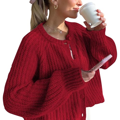Image of Hixiaohe Cardigan Sweater for Women Long Sleeve Button Y2K Chunky Knit Sweater Fall Casual Open Front Outwear Knitwear Coat