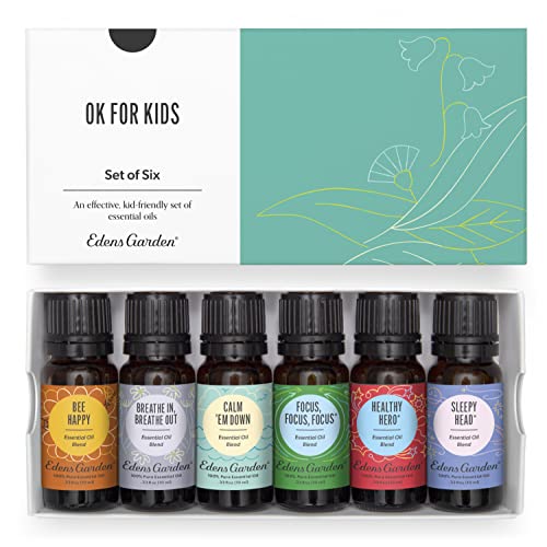 Edens Garden OK for Kids Essential Oils 6 Set - 100% Pure Therapeutic Grade, Natural Aromatherapy Blends for Diffusers, Skin, Sleep & Home - No Fragrance Oil, Undiluted & Gentle, 10 ml/ 6 Pack