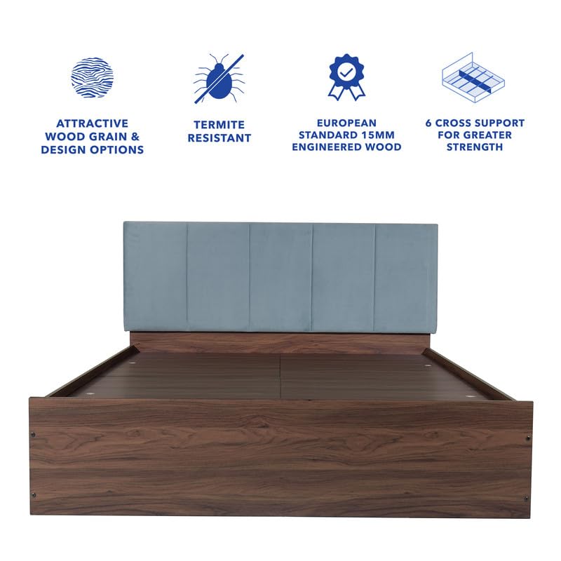 Image of Amazon Brand - Solimo Bed | 1 Year Warranty | Double Bed, Queen Size, Yantra Premium Upholstery, Comfortable Seating Height Bed, Non-Woven Base & 3mm MDF, Walnut Colour (Melamine Finish)