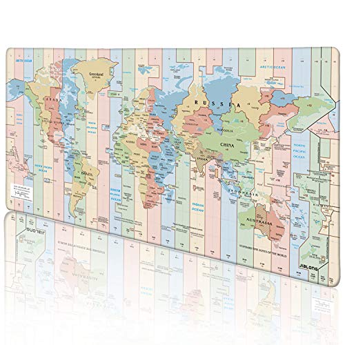 JIALONG Alfombrilla Raton Multifuncional Grande Gaming Mouse Pad XXL 900x400mm, Lavable, Antideslizante Diseñada para Gamers, Trabajo de Oficina - Negro Mapa Mundi