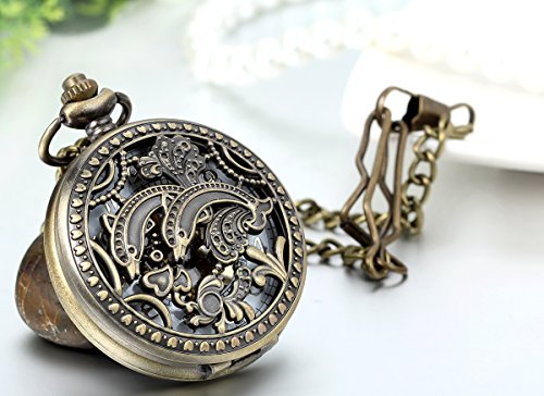 JewelryWe Retro Zahnrad Ritzel Hohe Openwork Handaufzug Mechanische Taschenuhr Skelett Uhr Pullover Halskette Kette – Bild 3