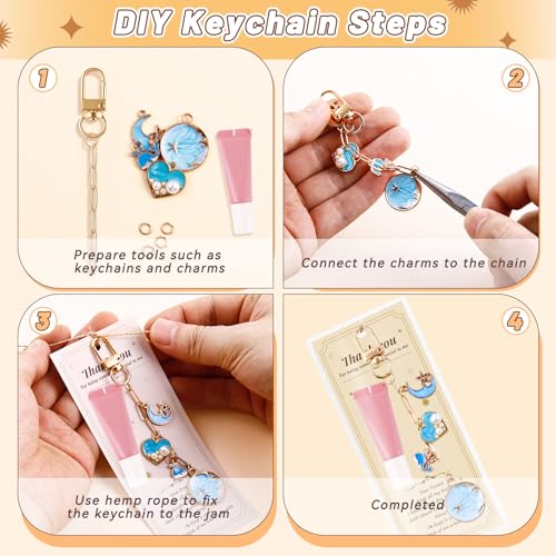 Image of Wurosi 52 Set Lip Gloss Keychain Making Kit, Gold Keychain Clips Hooks with Extender Chain, Gift Bags, Thank You Cards, 5M Hemp Rope, for DIY Key Chain Making Crafts