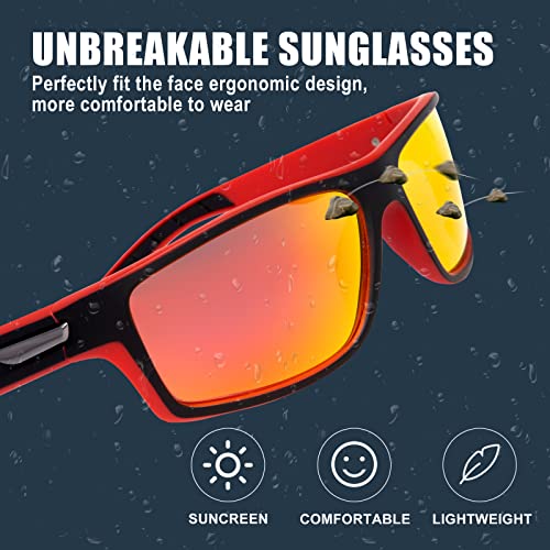 SKYWAY Polarised Sports Sunglasses for Men Fishing Golf Hiking Running Cycling Glasses UV Protection Wrap Around Unbreakable Lightweight Sun Glasses Black/Red - Image 4