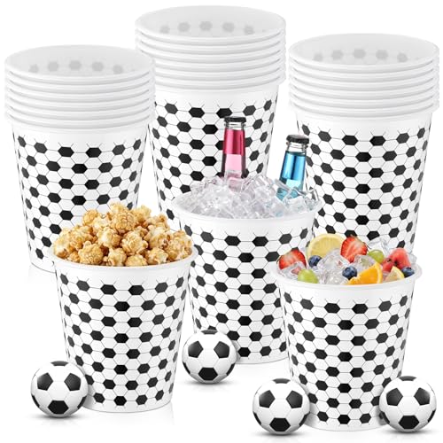Layhit 24 Packs Soccer Plastic Ice Buckets Drink Cooler Bulk for Parties 3 L/101 oz Soccer Wine Bucket Treat Ice Holder Disposable Wine Cooler for Beverage Beer Popcorn Snack Candy Sport Party Favors