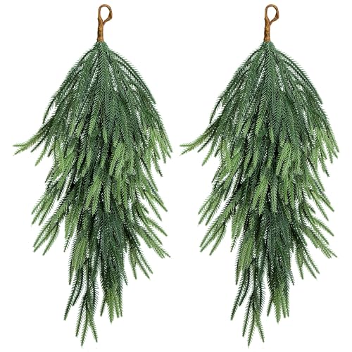 2 Pcs Artificial Christmas Teardrop Swag, 28" Faux Pine Needles