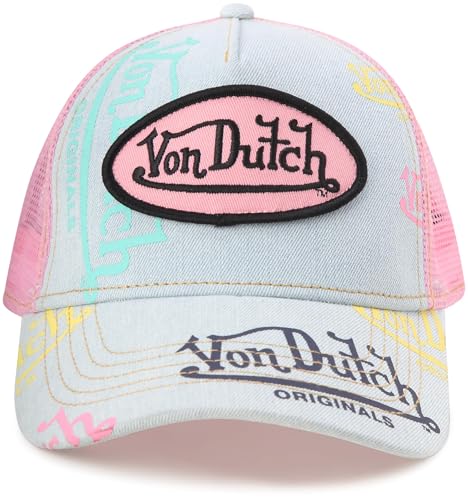 Image of Von Dutch Monogram Trucker Cap - Retro Snapback Cap for Men and Women - Adjustable Snap Fit Panel, Mesh Rear, Curved Bill