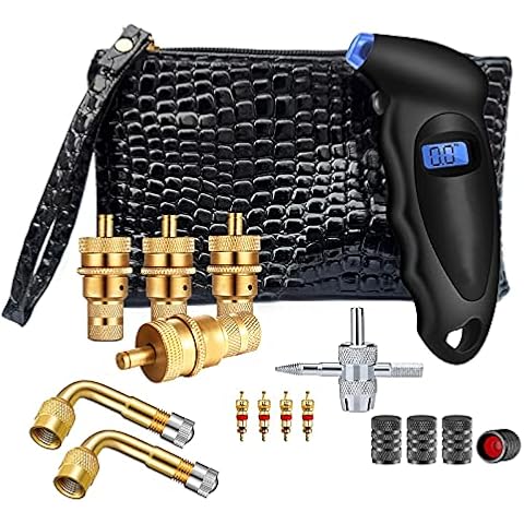 Dsycar Tire Deflators Kit (6-30 PSI)and 150 PSI Digital Tire Pressure Gauge 4 Settings with Backlit LCD - Adjustable, Automatic Deflating Brass Kit for Tubes and Tires (Gold & Black) Cover