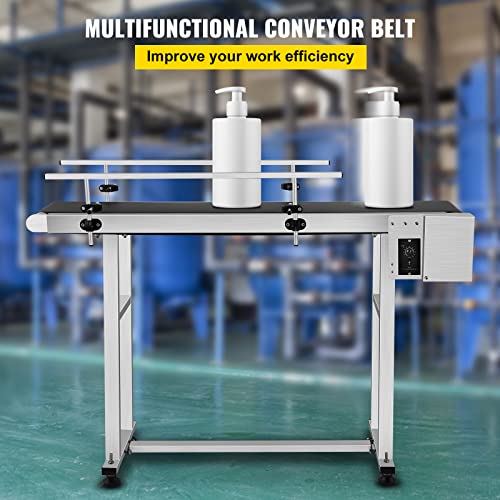 Happybuy Belt Conveyor 59 x 7.8 inch Conveyor Table Heavy Duty Stainless Steel Motorized Belt Conveyor for Inkjet Coding Applications Powered Rubber PVC Belt Anti Static (Double Guardrail)